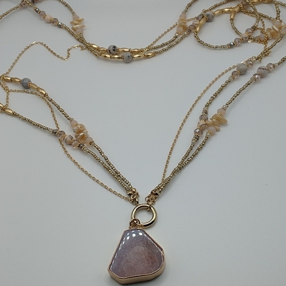 Costume gold tone multi strand faux gems and crystals necklace with Pendant - Picture 8 of 12